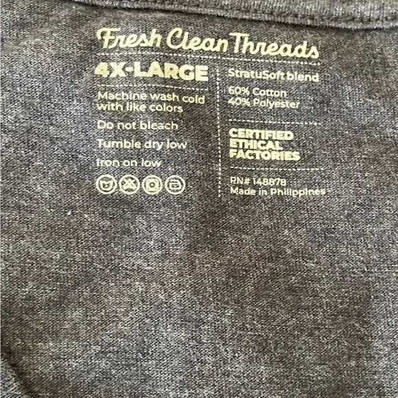 Fresh Clean Treads Men's Charcoal Short Sleeve Tee v neck 4X-Large - Picture 6 of 6